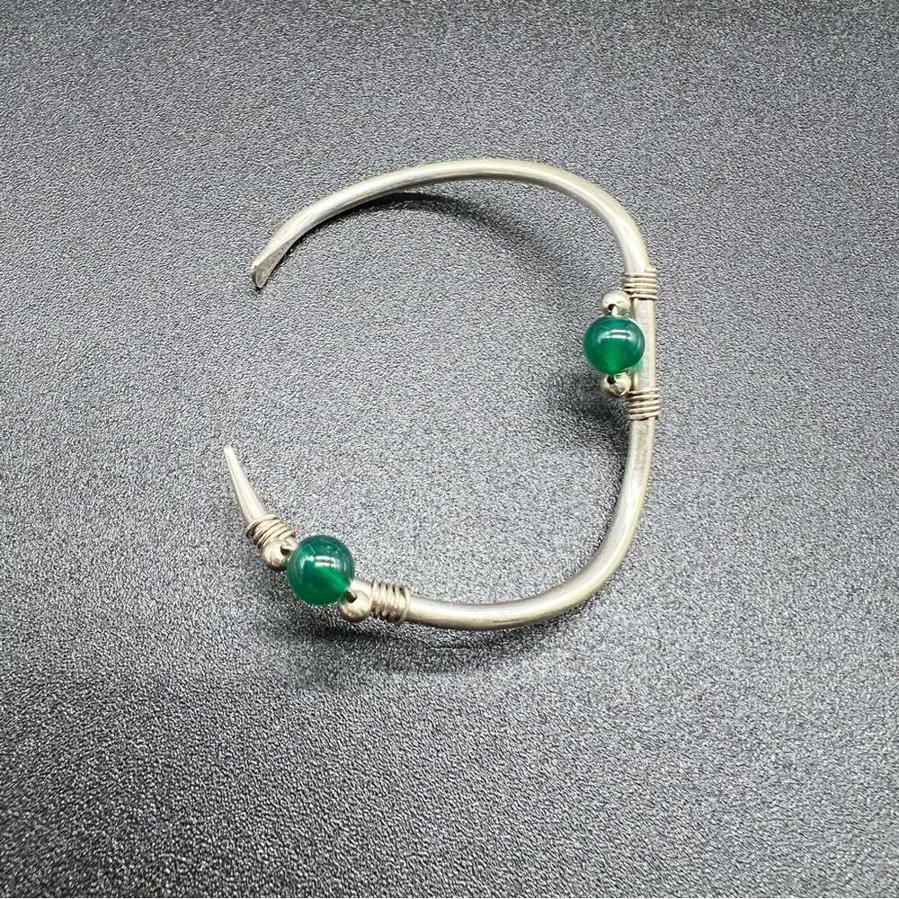 Sterling Silver Cuff Bracelet With Adjustable Beaded Accents - Weight 9g
